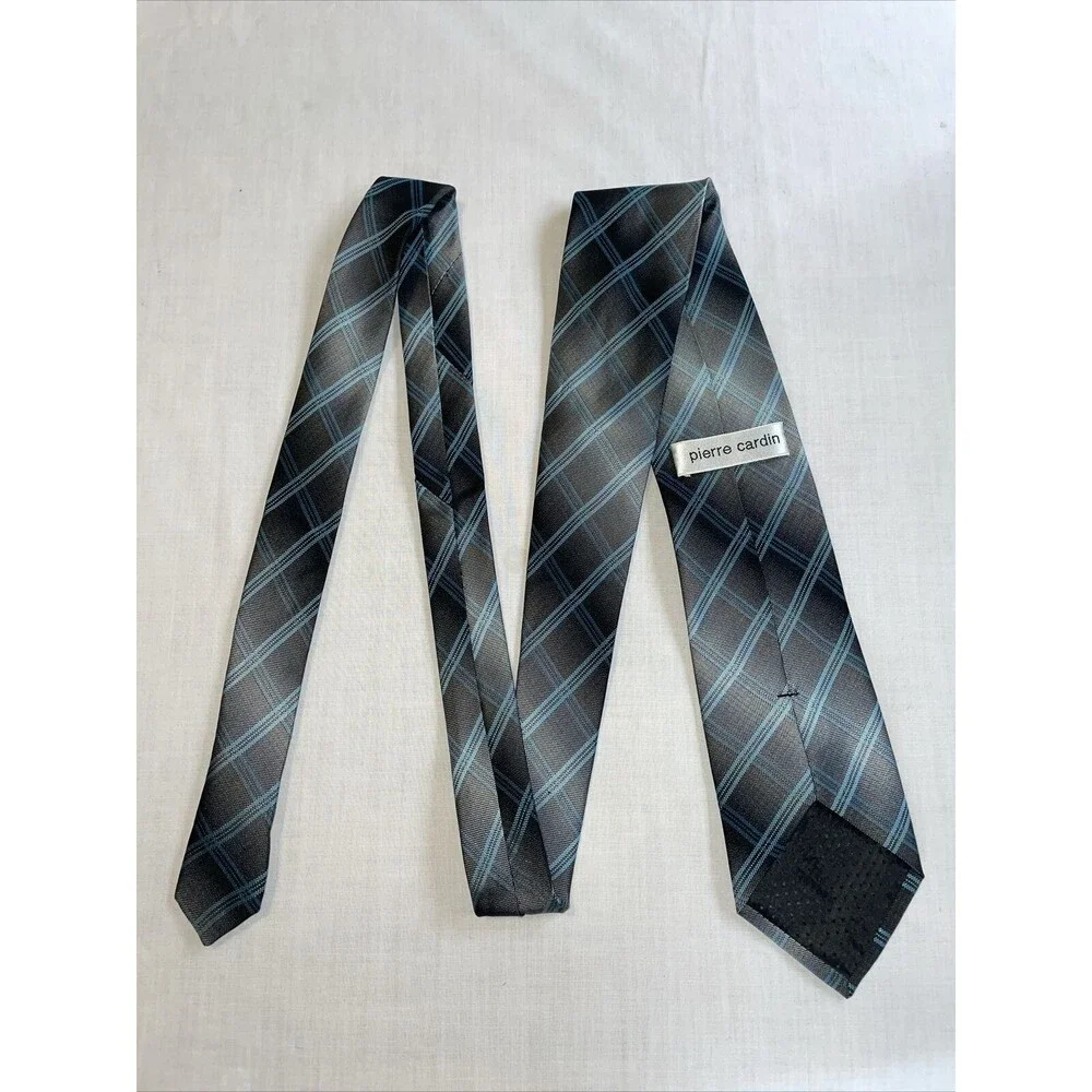 Pierre Cardin Dress Tie Men’s Size 57” Gray Blue Striped Argyle 100% Silk Design